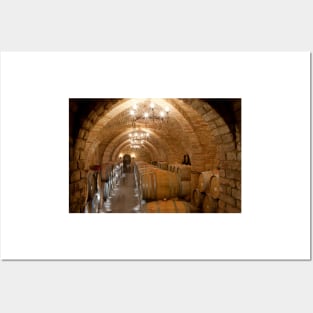 Wine barrels in a winery, California (C021/3159) Posters and Art